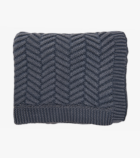 Washed Chevron Cotton Blanket Blue