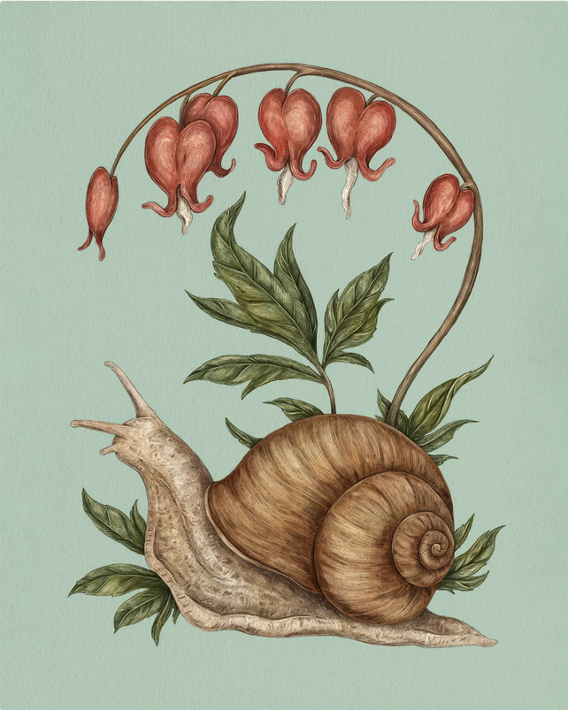 Snail with a Bleeding Heart Plant