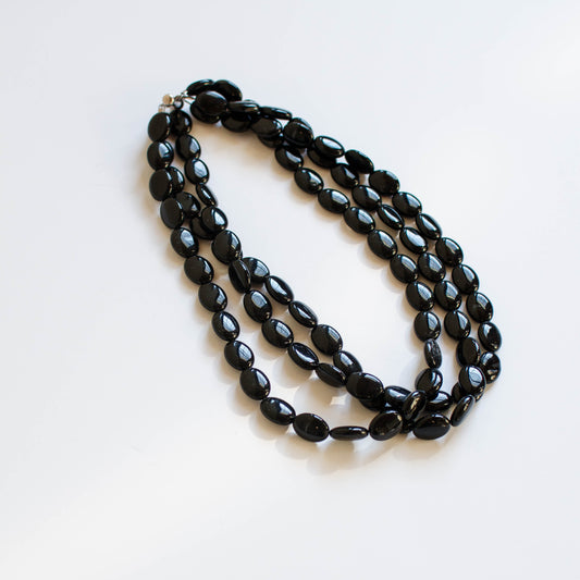 Handmade three-strand black onyx necklace 